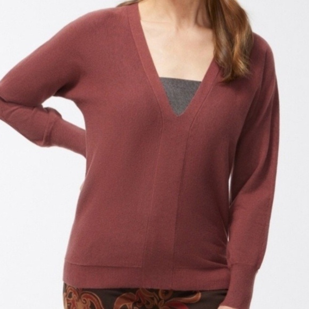 Chico's Caviar Bead V-Neck Pullover Dolman Sleeve Sweater Large Sable Brown